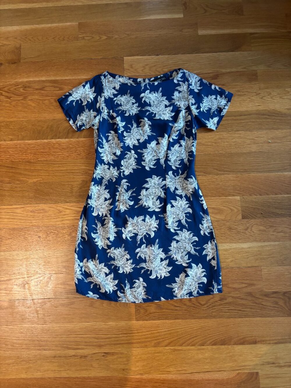 short blue silk flowered dress